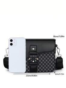 Vintage Printed Patchwork Men's Flap Crossbody Small Bag, Functional Buckle Design, Waterproof & Wear-Resistant Fabric For Rainy Days, Wide Adjustable Shoulder Strap With Pressure Relief, Large Capacity Layered Storage For Phone & Keys, Street Commute Workwear Style Versatile, Lightweight Premium One Shoulder Square Bag, Student & Youth Daily Carry Bag For Work, School, Shopping, Vacation, Travel - Multicolor - View 9