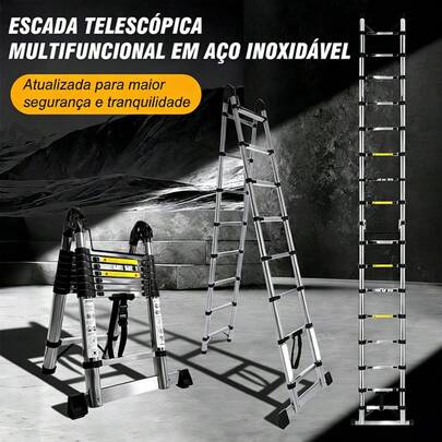 Escada Telescópica Dupla De Alumínio 2.5 m + 2.5 m Extensível Dobrável Multifuncional De Nível Profissional