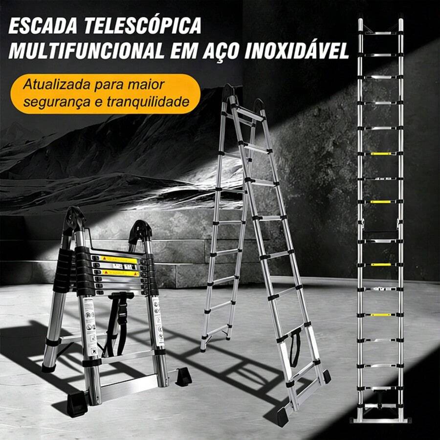 Escada Telescópica Dupla De Alumínio 2.5 m + 2.5 m Extensível Dobrável Multifuncional De Nível Profissional