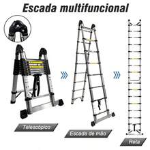 Escada Telescópica Dupla De Alumínio 2.5 m + 2.5 m Extensível Dobrável Multifuncional De Nível Profissional - 2,5 metros + 2,5 metros - Visão 3