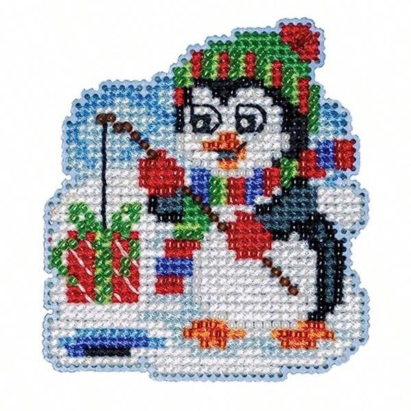 Fishing Penguin Beaded Counted Cross Stitch Ornament Kit 2023 Winter Holiday MH182336, 2.5" X 2.75", Multi