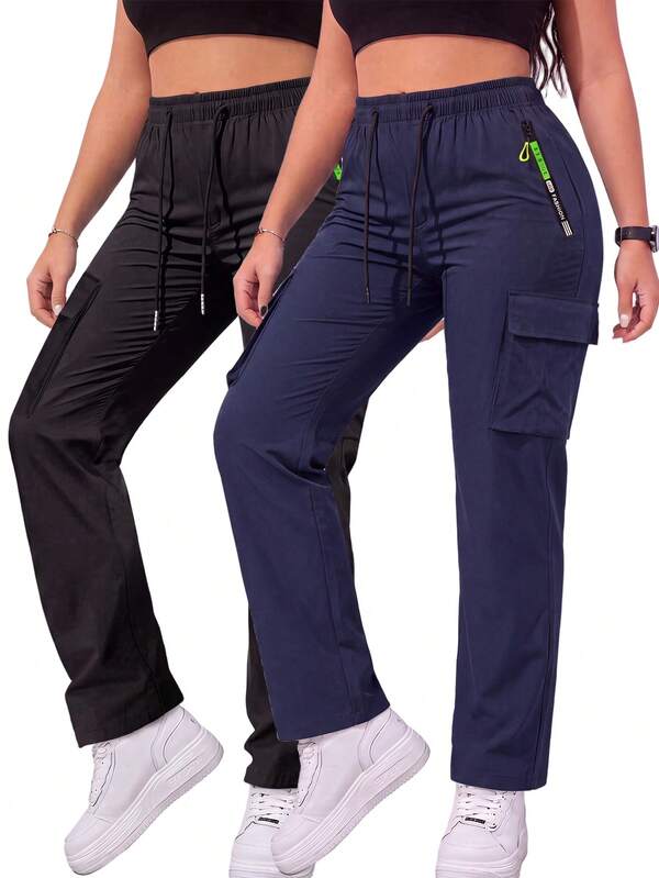 2pcs/Set Women's Straight Leg Cargo Pants, Outdoor Sports Casual Pants, Thin Women's Pants, Casual Long Pants, Daily Wear, Outdoor Cargo Women's Sports Pants