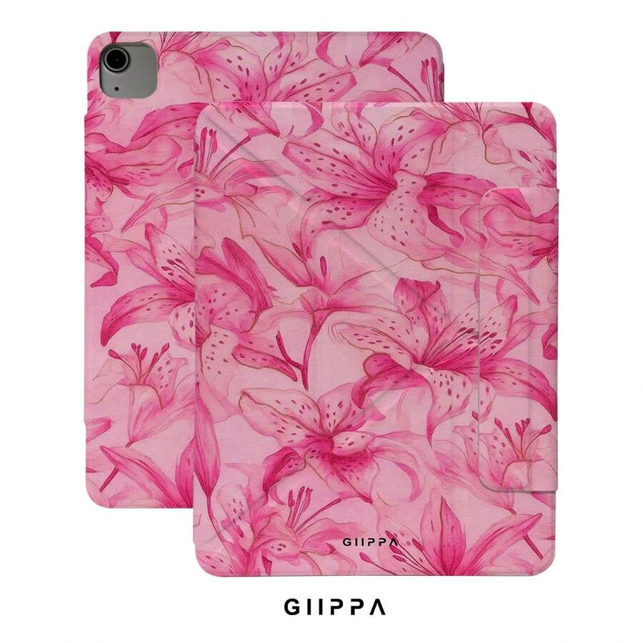 GIIPPA Custodia protettiva rosa nude chiaro e rosa a pois con gigli, cover magnetica staccabile a tripla piega antiurto, compatibile con iPad Mini 6/7, Air 2/3/4/5/11/13, 5/6/7/8/9/10/11, Pro 10.5/11/12.9, perfetta per San Valentino, ritorno a scuola, ufficio, Natale, Ognissanti, Ringraziamento, regalo per la fidanzata, regalo per la stagione dei matrimoni, estetica minimalista da campus, ufficio e vacanze - Multicolore - Visualizzare 1