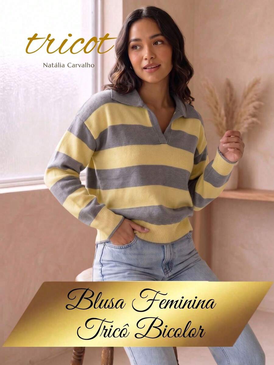 Women Sweaters - 灰/黃 - 查看 1