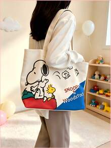 1件 Snoopy 帆布托特包，適合日常使用，極簡學生背包，節日禮物，生日禮物，開學禮物 - 彩色 - 查看 4