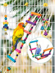1/5/7pcs Bird Parrot Toy Set, Colorful Vine Ball With Climbing Ladder And Swing, Hammock Bell Perch, Foraging Puzzle Toy, Suitable For Small And Medium Birds, Training And Brain Exercise For Lovebirds, Parakeets, Macaws - View 11