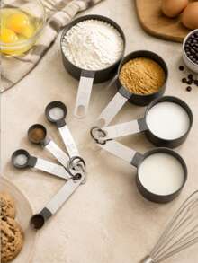 8pcs Stainless Steel Measuring Cups And Spoons Set With Handles, Includes Coffee Spoon, Flour Spoon, Measuring Spoon, Suitable For Dry And Wet Ingredients, Dishwasher For Cooking, Essential Kitchen Tool For Baking - Multicolor - View 3