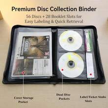Carpeta de almacenamiento de CD de DVD, 112 soportes para discos con ranuras para etiquetas y bolsillos para cubierta, organizador de medios negro para colección en el hogar, viajes en coche - Multicolor - Ver 4