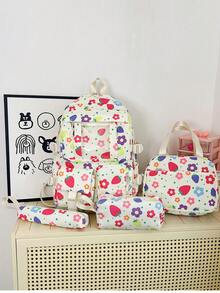 Dedoo Backpack Lunch Bag Two Pencil Cases 4Pcs,Colorful Floral Strawberry,No Pendant Clear Pocket Multi Layer Zipper Compartments,For Teen Girls SchoolDaily - Multicolor - View 8