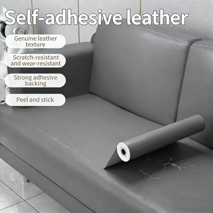 A Roll Of Self-Adhesive Faux Leather Fabric Patches, Perfect For Fixing Sofas, Car Interior Seats, Leather Bed Renovations, And Soft Or Hard Decor Covering-Won't Fade, Sticks Well, Scratch And Wear Resistant, Durable, Tear And Stretch Resistant - Dark Gray - View 9