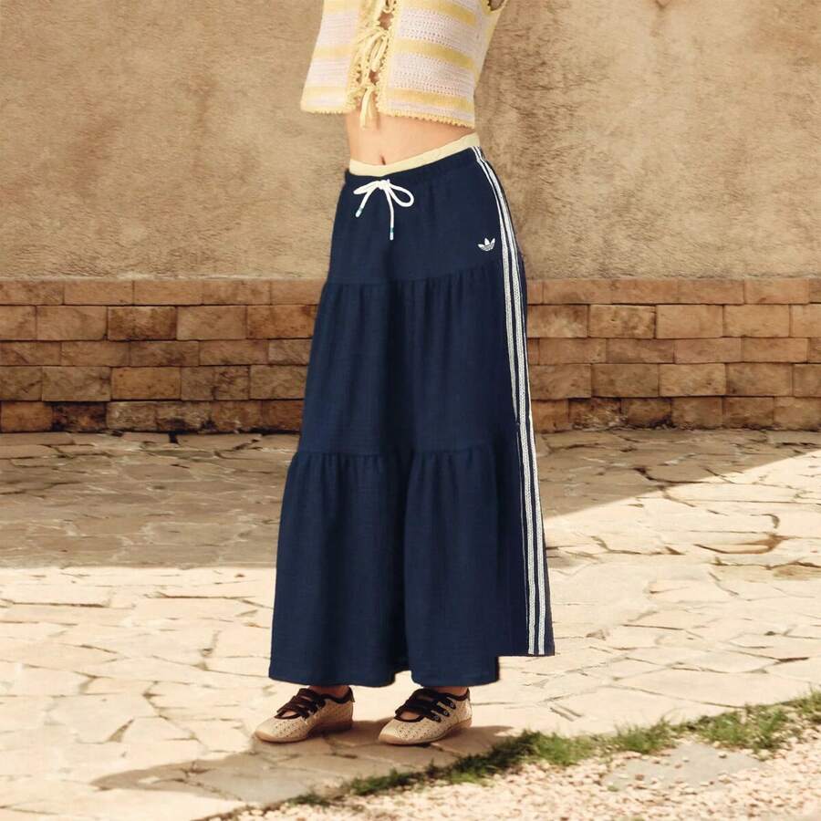 Adidas Trefoil Resort Skirt L Pleated Colorblock Casual Skirt - Blue - View 1