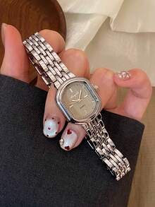 1件女款優雅金色手鍊腕錶，精巧耐用時尚方形錶盤，迷人禮物，適合日常配戴 - 銀色 - 查看 4
