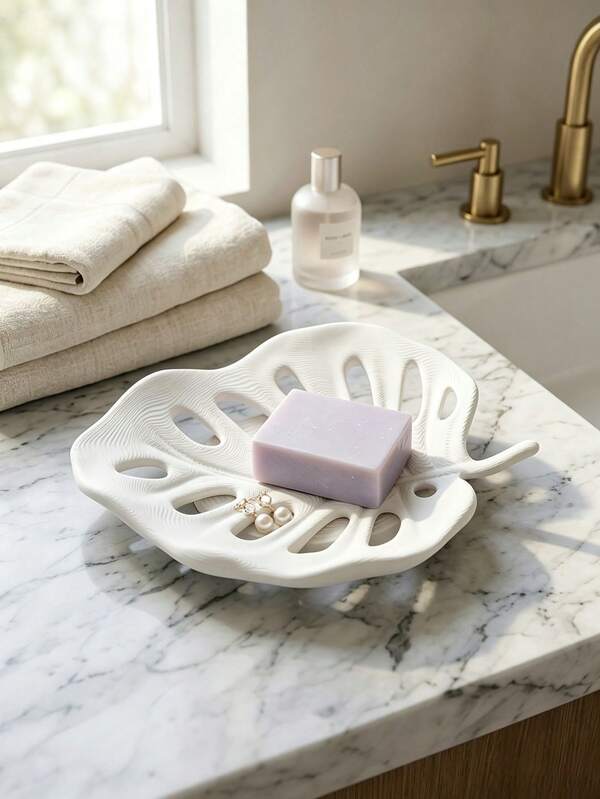 1/2 buah Tempat Sabun Daun Monstera Cetak 3D, Tempat Sabun Kreatif dengan Drainase, Dekorasi Kamar Mandi Minimalis Modern, Baki Penyimpanan Perhiasan Putih Murni, Hadiah untuk Pecinta Tanaman, Ornamen Penyimpanan Rumah Populer, Hadiah Pesta Rumah Baru
