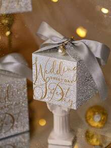 2/4pcs-Shimmering Silver/Champagne Gold Wedding Favor Boxes (Accessories Included) – Mini Square Candy Gift Boxes; Featuring Satin Ribbon, Suitable For Wedding Reception Table Decor, Bridal Showers, And Engagement Parties. - Multiple Styles - View 9