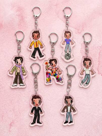 1pc/7pcs Bangtang Chibi Acrylic Keychains, Featuring Multiple Classic Stage Looks And Fashionable Outfit Designs, Celebrity Merchandise, High-Transparency Acrylic Material, Irregular Silhouette, High-Definition Printing With Exquisite D-Shaped Buckle, Fashionable Multi-Functional Bag Charm, Suitable For Back To School, Fan Support, Gifts For Friends, Daily Wear, All Seasons