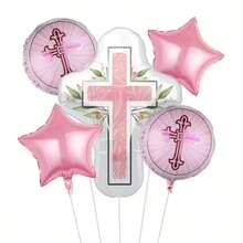 5Pcs Baptism Party Balloon Set, Cross & Star Foil Balloons. Ideal For Baptism, Communion, Confirmation And Birthday Decorations. - View 9