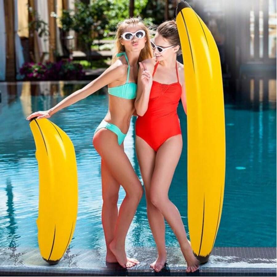 1/2PCS Novelty Banana Shaped Inflatable Float, Waterproof PVC Hanging Party Prop, Foldable Portable Decor For Swimming Pool Bar Backyard Summer Cocktail Bachelorette Party Supplies - Multicolor - View 1