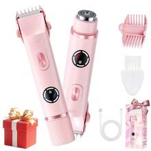 2 In 1 Women Electric Razor & Bikini Trimmer, IPX7 Waterproof Wet Dry Shaver With Ceramic Sharp Blade, USB Rechargeable 400mAh Dual Head Hair Trimmer For Face, Underarm, Leg And Pubic Hair, Portable Personal Groomer, Gift For Men Women,Multiple Color - 淺粉色 - 查看 1