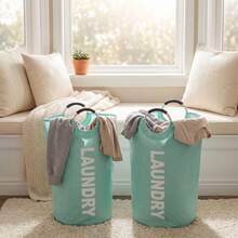 90L Nordic Letter Print Foldable Laundry Hamper, Waterproof Thickened Fabric Laundry Basket With Reinforced Metal Handles, Collapsible Dirty Clothes Storage Bin For Bathroom Bedroom Dorm, Multi-Purpose Toy Sundries Organizer - Pink - View 6