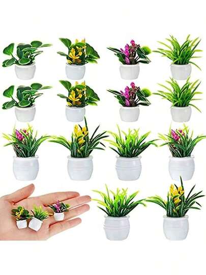 4pcs Mini Artificial Potted Plants | Realistic Resin Bonsai And Floral Greenery, Suitable For Indoor And Outdoor Decoration, Valentine's Day, Easter, St. Patrick's Day, Thanksgiving, Office Desk, Home Decor, Bedside Accessories, Mother's Day Gift