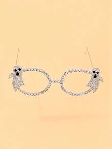1pc Fully Rhinestone Bat Wing Halloween Cute Spooky Ghost Decorative Eyeglass Frame, Lensless Gothic Punk Halloween Horror Women's Party Photo Prop Fashion Accessory - YJK1132 - View 6