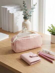 1pc Minimalist Japanese Style Solid Color Student Pencil Case, Large Capacity Fabric Desktop Stationery Storage Box, Fresh Artistic Learning Daily Stationery Bag, Can Store Calculator, Notebook And Pens - Suitable For School, Office And Travel Use - Suitable For Students, Professionals, Unisex, Multi-Functional Storage Box, Zipper Closure, Pencil Case - Multicolor - View 1