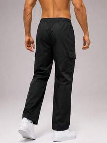 CZRLHYT 1pc Solid Color Draped Men's Long Pants, Drawstring Waist, Secure Zipper Pocket Design, Lightweight Breathable Fabric, Outdoor Sports Casual Style - Black - View 4