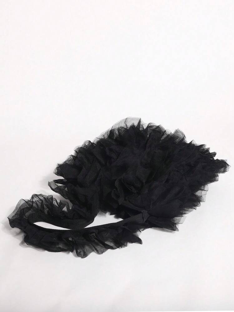 1pc Black Mesh Ruffle Tassel Pleated Princess Style Cake Skirt With Shoulder Bag - Black - View 7