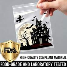 50個自黏式塑膠禮品袋，輕巧耐用可重複使用，4合1骷髏、蝙蝠、南瓜圖案，適合派對小禮、恐怖裝飾、活動、生日、婚禮、企業活動 - 彩色 - 查看 4