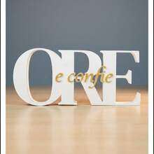 Frase Decorativa Ore e Confie Letreiro Grande 21cm Premium Enfeite Cristão Moderno Mesa e Estante Escritório Casa - BRANCO - Visão 8