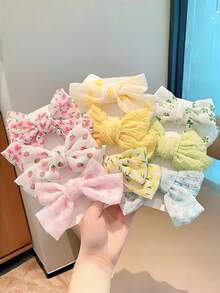 3pcs Purple Floral Print Hair Clips, Chiffon Elegant Flower Pattern Hair Accessories, Sweet Country Style Side Hair Clips, Suitable For Girls Wedding And Daily Hairstyles - Multicolor - View 1