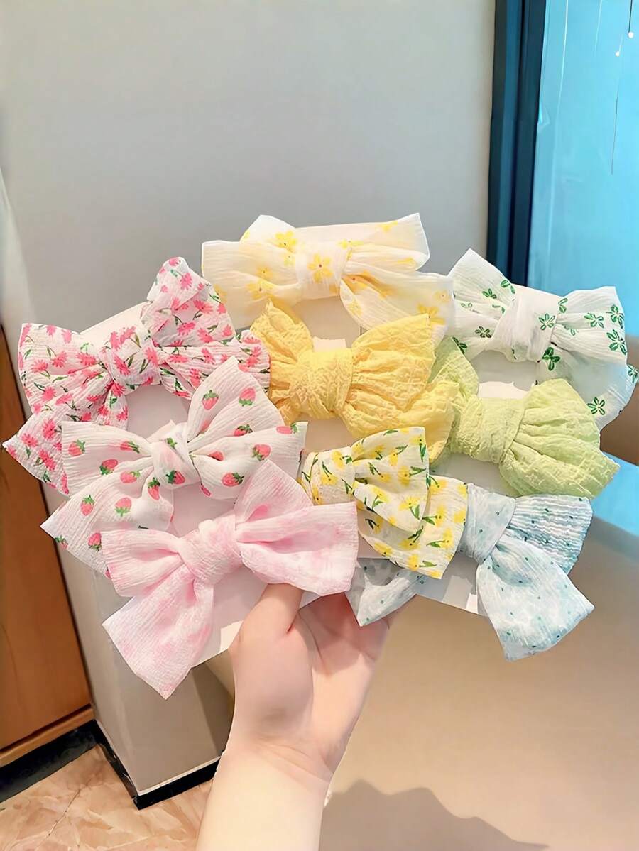 3pcs Purple Floral Print Hair Clips, Chiffon Elegant Flower Pattern Hair Accessories, Sweet Country Style Side Hair Clips, Suitable For Girls Wedding And Daily Hairstyles - Multicolor - View 1