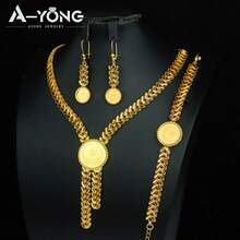Luxury Dubai Wedding Jewelry Set 24K Gold Plated Omani Bride Tassel Necklace Bracelet Earrings Arabic Muslim Women Vintage Accessories - 3pcs Jewelry Set - View 5