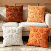 1pc/2pcs Halloween Pumpkin Embroidered Velvet Pillow Case, Suitable For Living Room Sofa, Minimalist Pumpkin Pillow Case - Multicolor - View 1