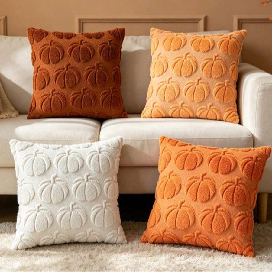 1pc/2pcs Halloween Pumpkin Embroidered Velvet Pillow Case, Suitable For Living Room Sofa, Minimalist Pumpkin Pillow Case - Multicolor - View 1