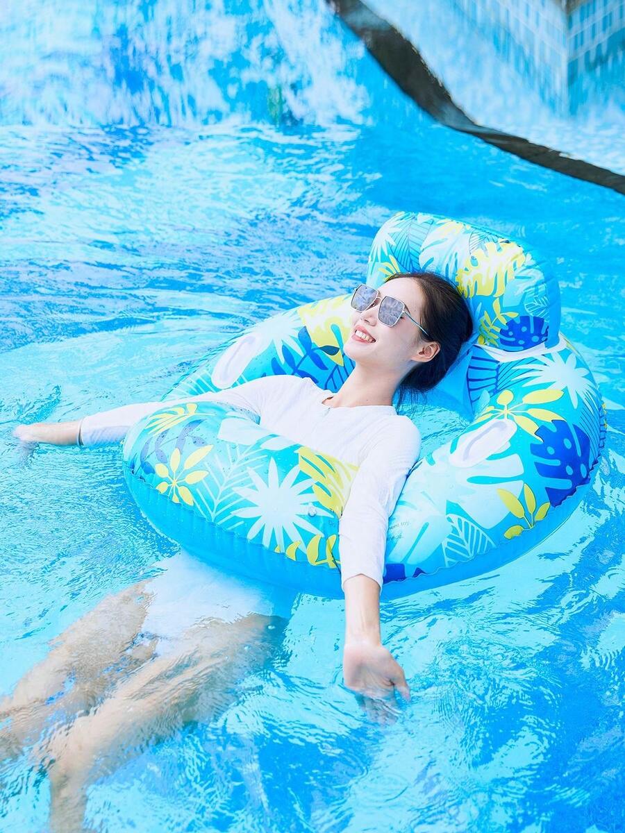 Extra Large Thickened Leaf-Shaped Inflatable Swim Ring With Backrest Lounge Chair, Adult Underarm Float - Multicolor - View 1