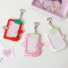 1pc Strawberry & Angel Wings Photocard Holder, Heart-Shaped Metal Keychain Transparent Photo Card Frame Sleeve, Multi-Purpose Portable Student Campus Card/Bus Card/Credit Card Protective Case, Idol Photocard Collection, Back To School - Card Sleeve - View 6