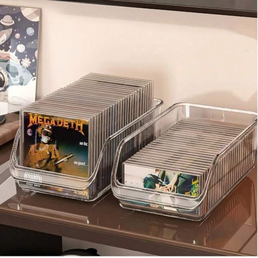 2 Piezas Organizador de CD transparente, Caja de almacenamiento de DVD Tiene una capacidad para 48 unidades e incluye estuches para CD y DVD para almacenar DVD, videojuegos y discos Blu-ray - Multicolor - Ver 1