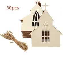 30pcs Unfinished House Shaped Wooden Tags, Blank Wooden Cutouts With Rope, For Christmas, Thanksgiving, Holiday, Wedding, Birthday Party Decoration - View 7