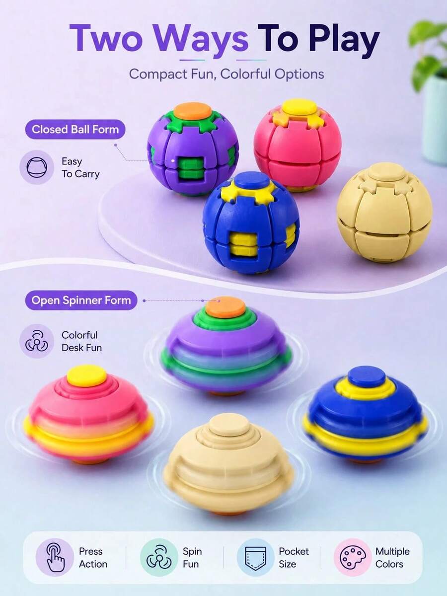 Dual-Function Button Spinner 3D Printed Press & Rotate Stress Relief Ball Toy, Pocket-Sized Desktop Fidget Toy, Colorful Handheld Toy For Office Breaks, Studying, Travel And Relaxation - Multicolor - View 1