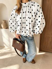 Marisole Women's Fashion Elegant Casual Top, Bow Design Polka Dot Pattern, Versatile For Commuting, Daily Wear And Outings, Autumn/Winter - Multicolor - View 3