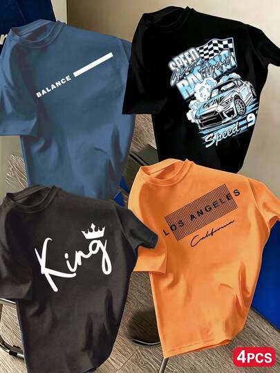 4pcs-Back To School-Tween Boy Fun Print T-Shirt, Soft And Comfortable Fabric, Suitable For Back To School Season, Daily Wear, Campus Wear, Ideal Outfit For Back To School Season!