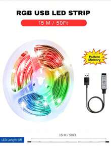 1 捲 50FT LED RGB 燈條,柔性 LED 燈條,RGB 多彩可調光,3 按鈕數據線控制,多種照明模式,亮度可調,USB 供電,自黏背膠,彩色電視背景裝飾燈,適用於房間和臥室裝飾,節日派對 - 彩色 - 查看 17