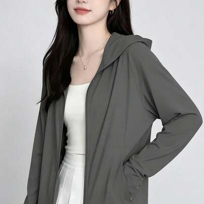 ラッシュガード レディース パーカー 長袖 ジップアップ フード付き UVカット 接触冷感 吸汗速乾 指穴付き 薄手 涼しい 体型カバー 日焼け防止 アウター アウトドア 海 プール ビーチ スポーツ カジュアル 無地
