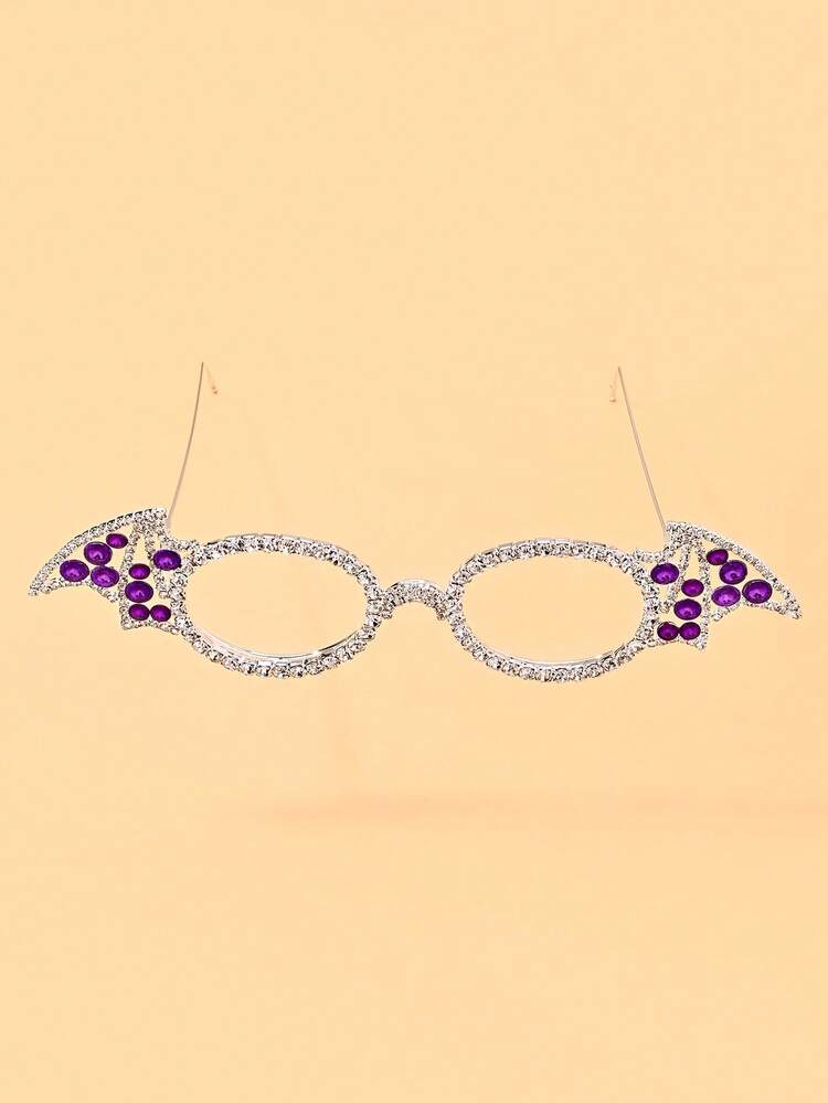 1pc Fully Rhinestone Bat Wing Halloween Cute Spooky Ghost Decorative Eyeglass Frame, No Lens Gothic Punk Halloween Spooky Women's Party Photo Prop Fashion Accessory - YJK1131 - View 6