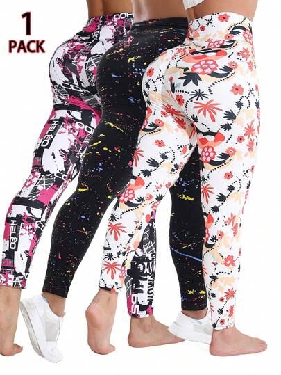 Leggings femme printemps/été à imprimé graffiti lettres éclaboussures, pantalon élastique décontracté coupe slim pour fitness, course, sport, maison, yoga, extérieur, vacances, marche, longueur 9/10