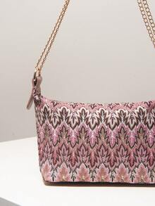 (Random Pattern)Shoulder Bag, Floral Pop, Metal Chain, Boho, Travel Essential, Cruise Essential, Elegant Women's Purse, Gifts For Women - Multicolor - View 4