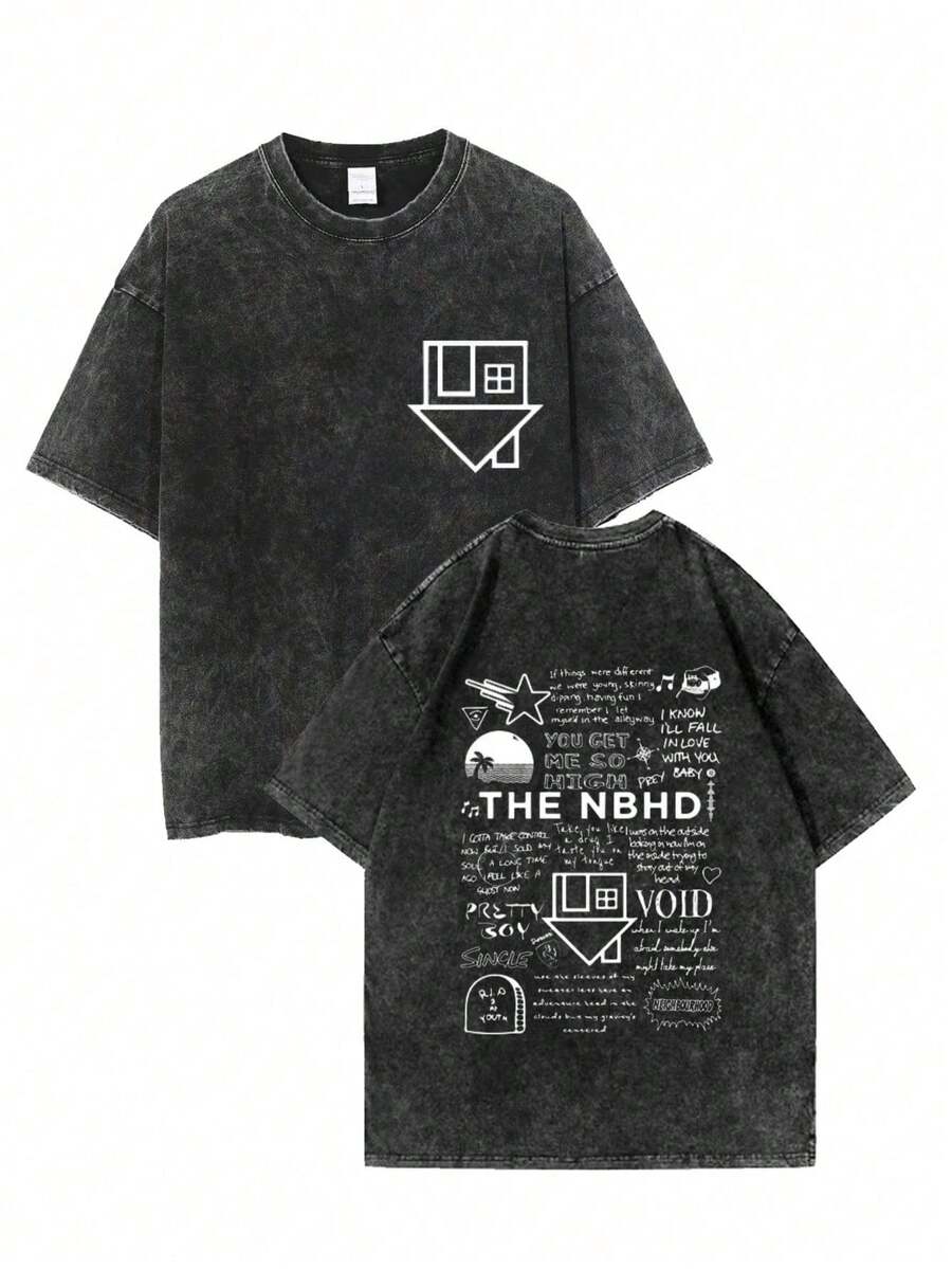 Camiseta estampada de la banda "The Neighborhood", de alta calidad, para mujer/hombre, Szharts Ropa Mujer Casual Camiseta de manga corta para hombres y mujeres - Tops de verano - Nuevos conj - Negro - Ver 1