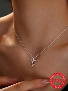 1 Peça Colar de Cruz de Linha Minimalista Mini em Prata Esterlina S925 Estilo Coreano Ins para Mulheres, Uso Diário, Encontro, Férias, Versátil, Elegante, Fresco, Moda, Casual, Delicado, Sofisticado, Corrente de Clavícula, Adequado para Presente de Feriado - cruzar - Visão 5