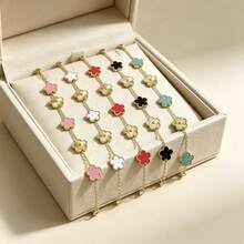 1pc Clover Lucky Double-Sided Wearable Stainless Steel Bracelet With Adjustable Extension Chain, Multi-Color Options, Women's Fashion Jewelry - Multicolor - View 1
